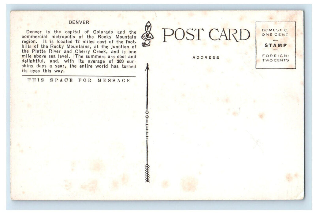 c1920's Bird's Eye View Of Denver From State Capitol Building Colorado Postcard