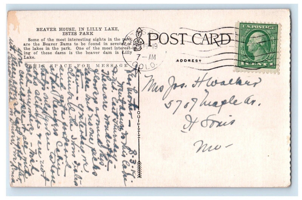 1919 Beaver House In Lily Lake Estes Park Colorado CO Posted Antique Postcard