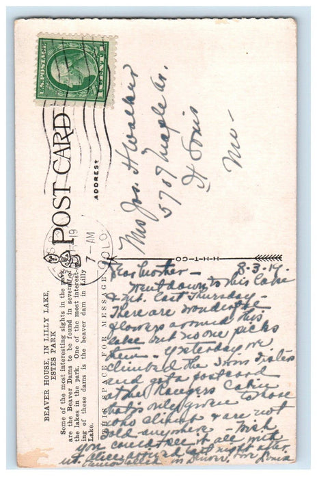 1919 Beaver House In Lily Lake Estes Park Colorado CO Posted Antique Postcard