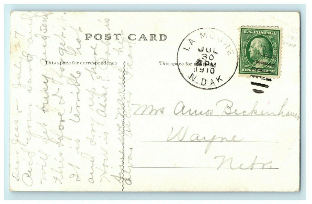 Overflow Artisan Well Lamoure North Dakota 1910 Wayne Nebraska Antique Postcard