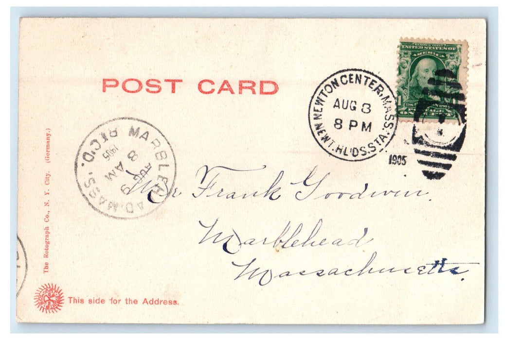 1905 Lake Avenue Newton Centre Massachusetts MA Posted Antique Postcard