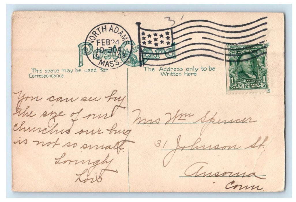 1908 Baptist Church North Adams Massachusetts MA Posted Postcard