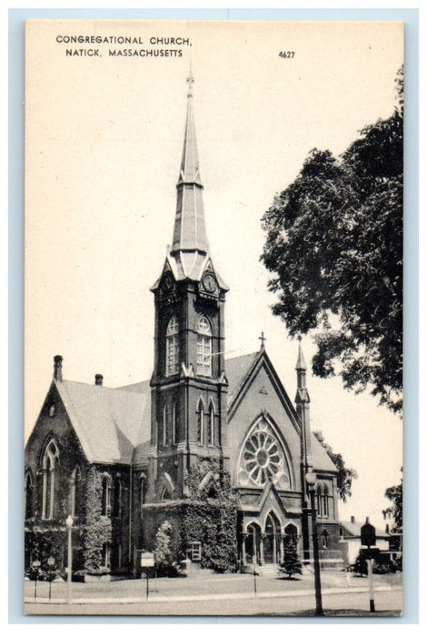 c1910 Congregational Church, Natick Massachusetts MA Vintage Postcard