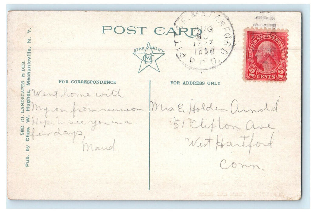 1907 Antique Car Moving, Greetings from Lee, Massachusetts MA Postcard