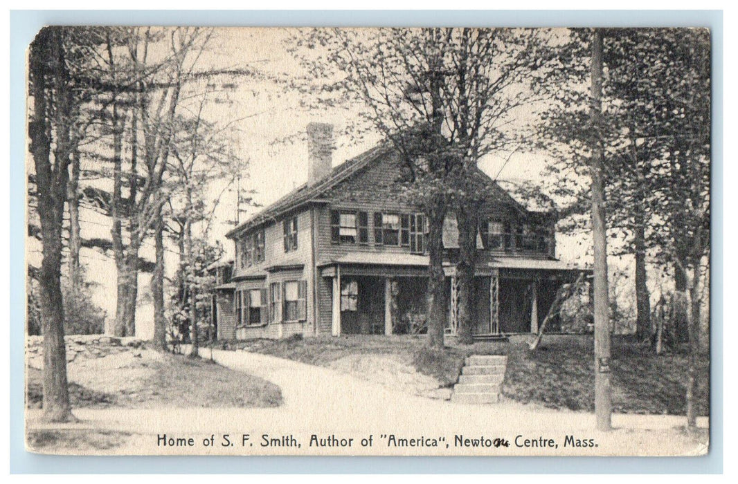 1909 Home of SF Smith Author of "America" Newton Center MA Postcard