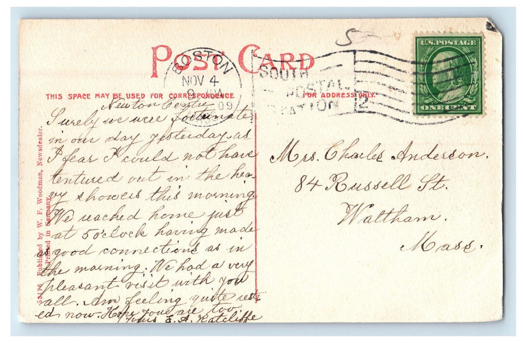 1909 Home of SF Smith Author of "America" Newton Center MA Postcard