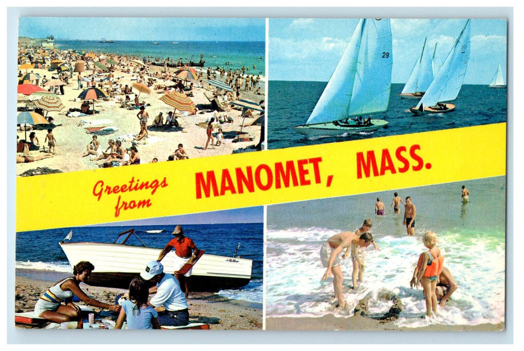 c1950s Greetings from Manomet Massachusetts MA Unposted Vintage Postcard