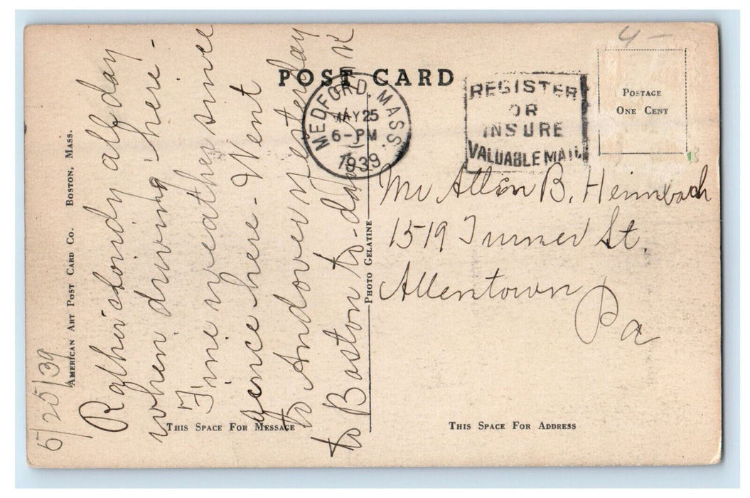 1939 Miner and Paige Halls Main Entrance Tufts College Medford MA Postcard