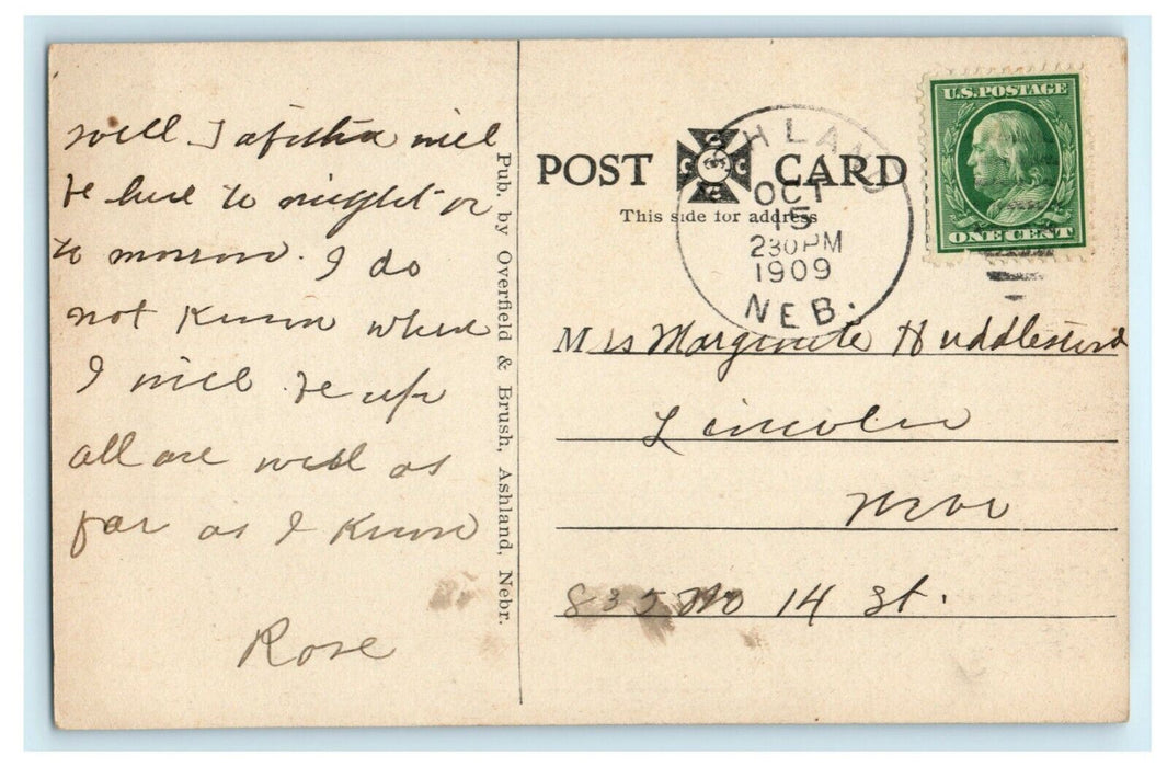 New Burlington Depot Ashland Nebraska 1909 Train Station Antique Postcard