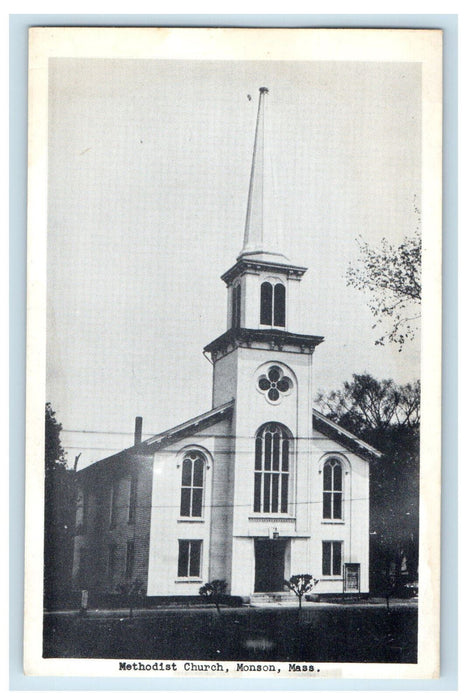 c1940s Methodist Church, Monson Massachusetts MA Unposted Vintage Postcard