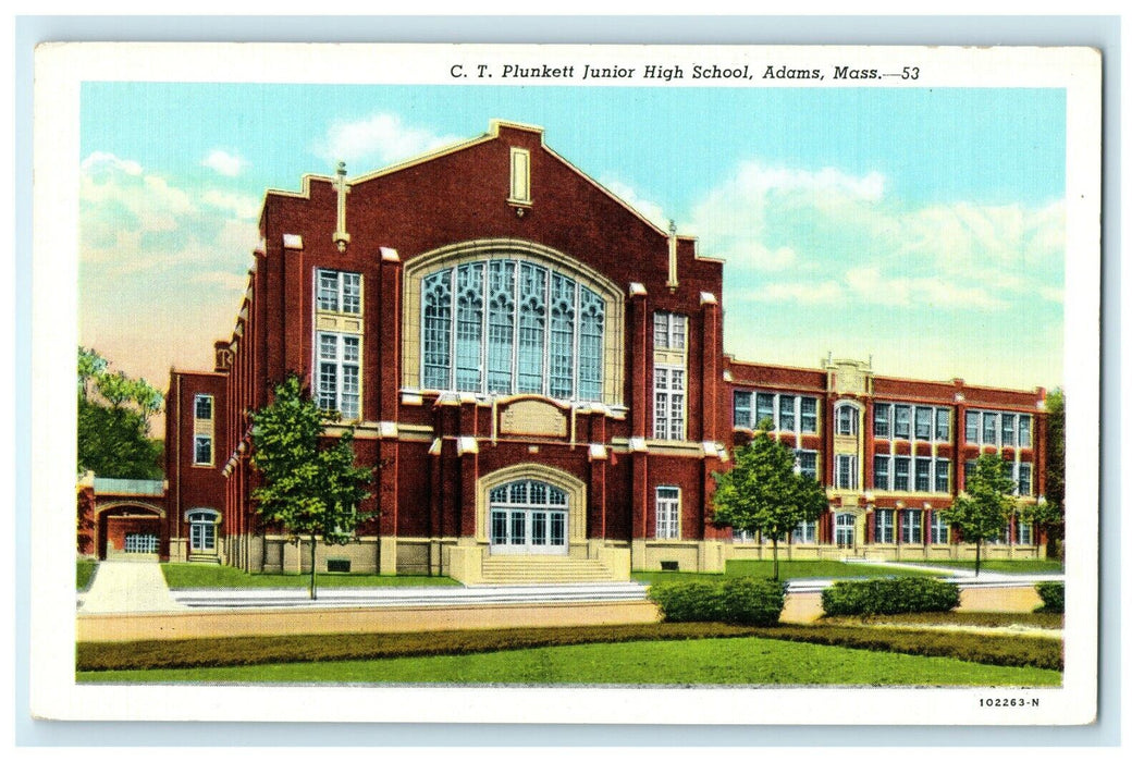 c1910 C.T Plunkett Junior High School Adams Massachusetts MA Antique Postcard