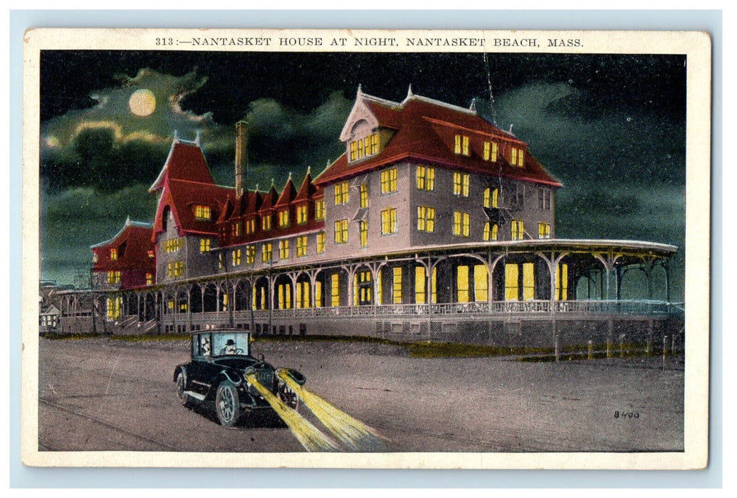 c1930s Nantasket House at Night, Nantasket Beach Massachusetts MA Postcard