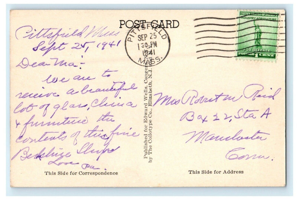 1941 The Huntington Lenox Road Antique Shop Pittsfield MA Advertising Postcard