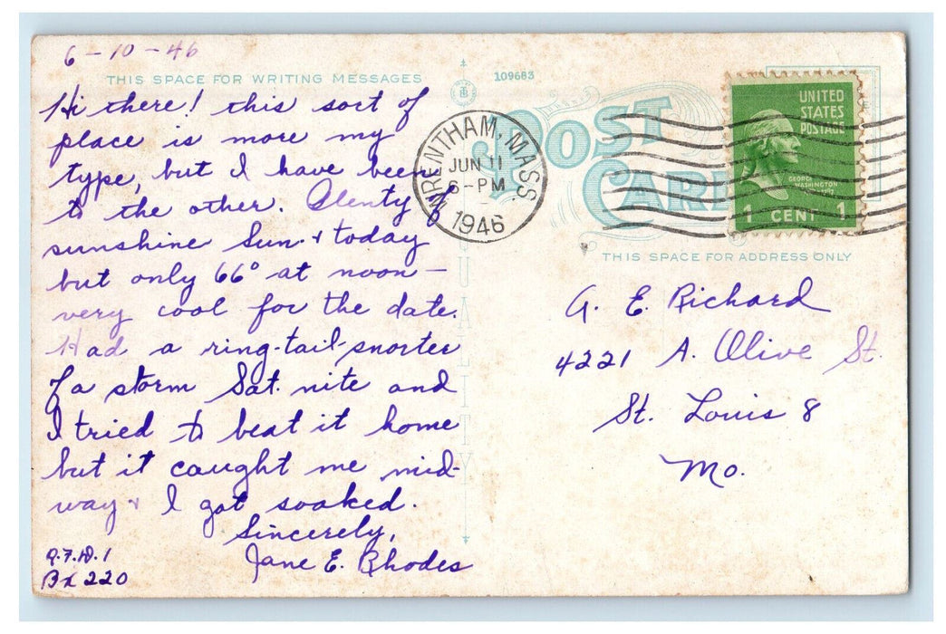 1946 Baumont Avenue Shawsheen Massachusetts MA Vintage Posted Postcard