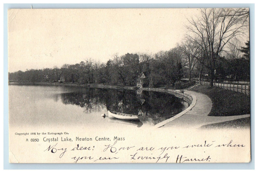 1907 Crystal Lake Newton Centre Massachusetts MA Posted Antique Postcard