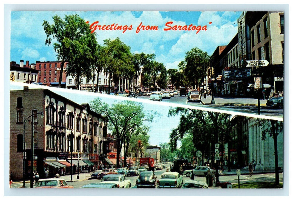 Greetings From Saratoga Springs New York NY Broadway Racing Center Postcard