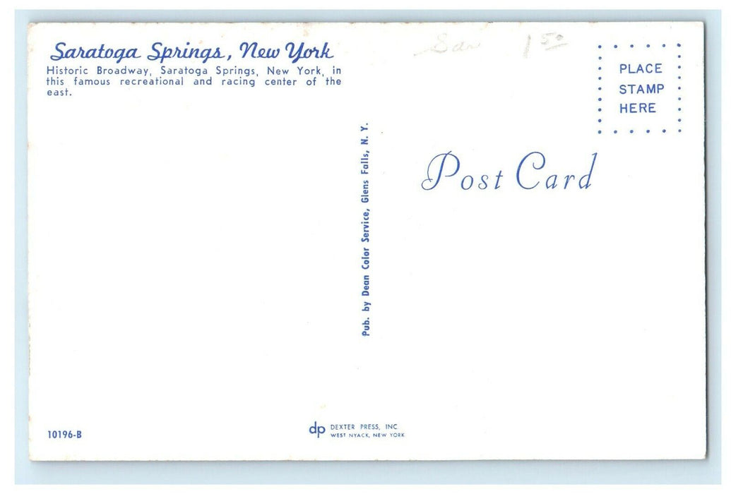 Greetings From Saratoga Springs New York NY Broadway Racing Center Postcard