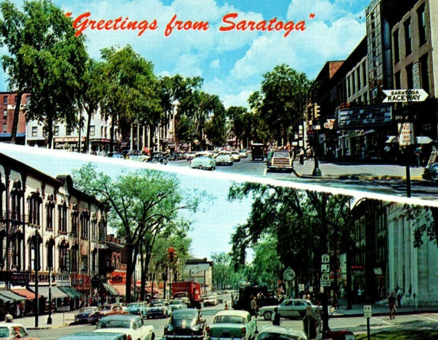 Greetings From Saratoga Springs New York NY Broadway Racing Center Postcard