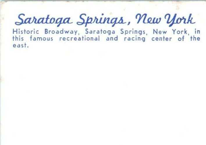 Greetings From Saratoga Springs New York NY Broadway Racing Center Postcard