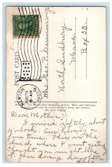 1908 Eliot Cong. Church Newton Massachusetts MA Posted Antique Postcard