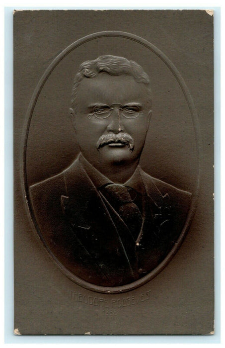 Theodore Roosevelt Airbrushed Embossed 1908 Atkinson Nebraska Antique Postcard
