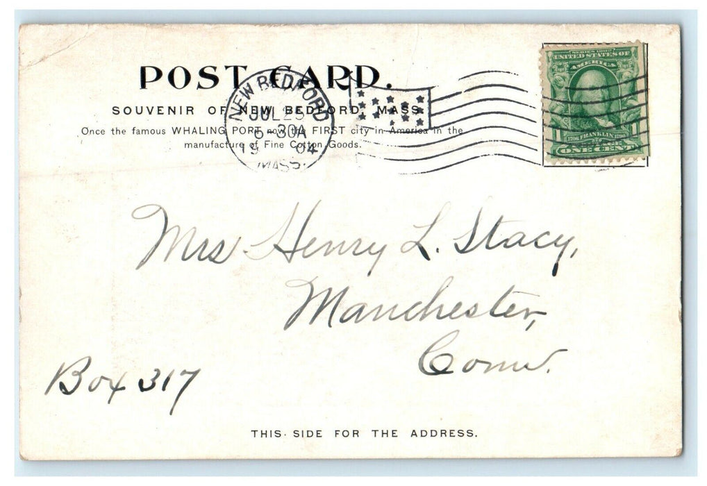 1904 Looking East From Merchants Bank Building New Bedford MA Antique Postcard