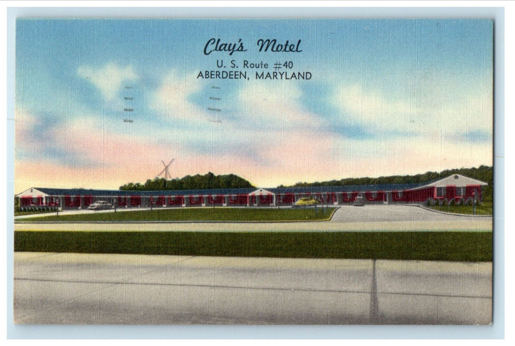1953 Clay's Motel US Route # 40 Aberdeen Maryland MD Vintage Postcard