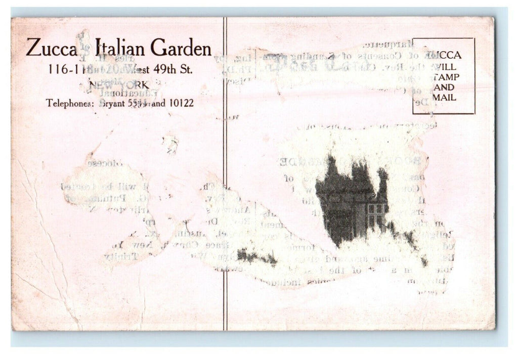 New York City NY, Zucca Italian Garden Restaurant Interior Dining Room Postcard