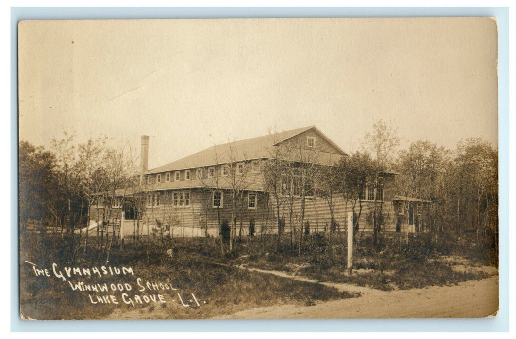 c1915 Gymnasium Winnwood School Lake Grove Long Island NY RPPC Photo Postcard
