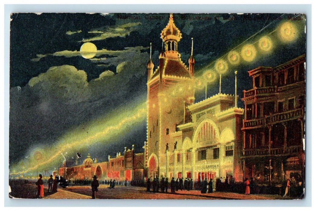 c1910 Moonlight Scene, Revere Beach Massachusetts MA Antique Postcard