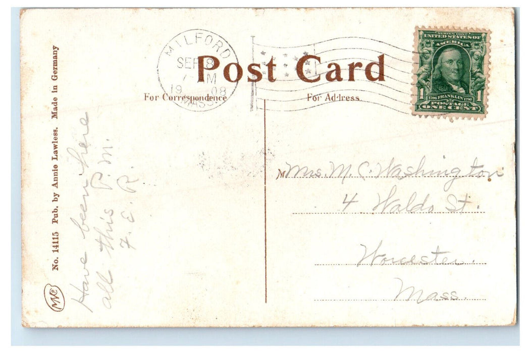 1908 Moonlight on Lake Nipmuc Mendon Massachusetts MA Antique Postcard