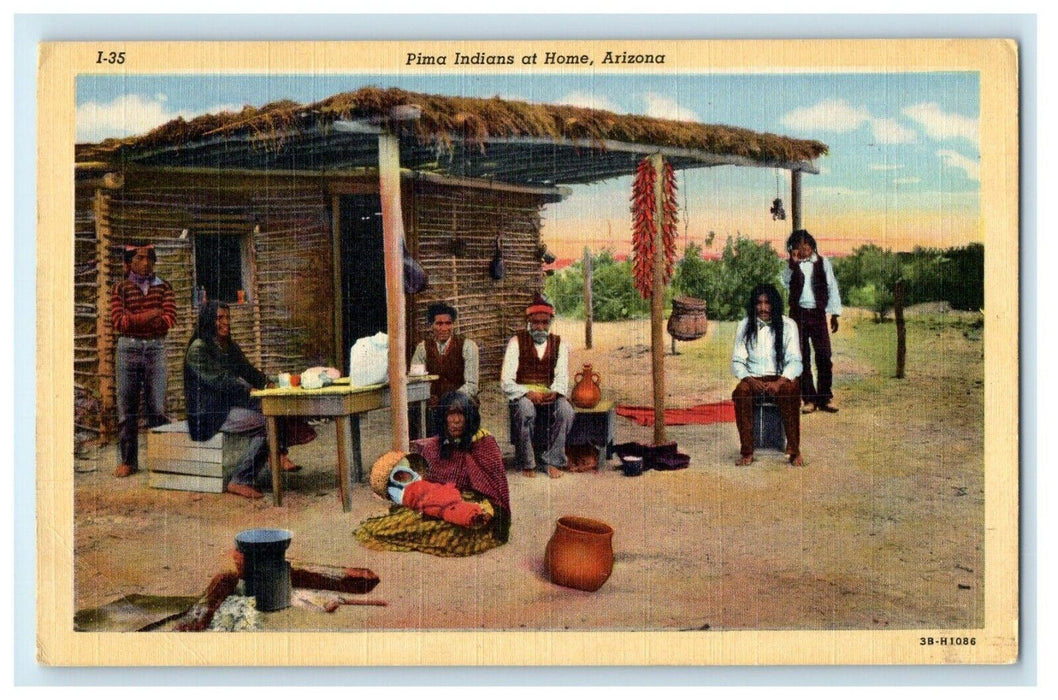 c1940's Pima Indians At Home Kis Dwellings Arizona AZ Vintage Postcard