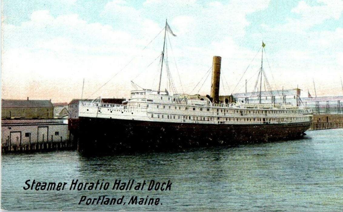 c1905 Steamer Horatio Hall at Dock Portland Maine ME Unposted Boat Postcard