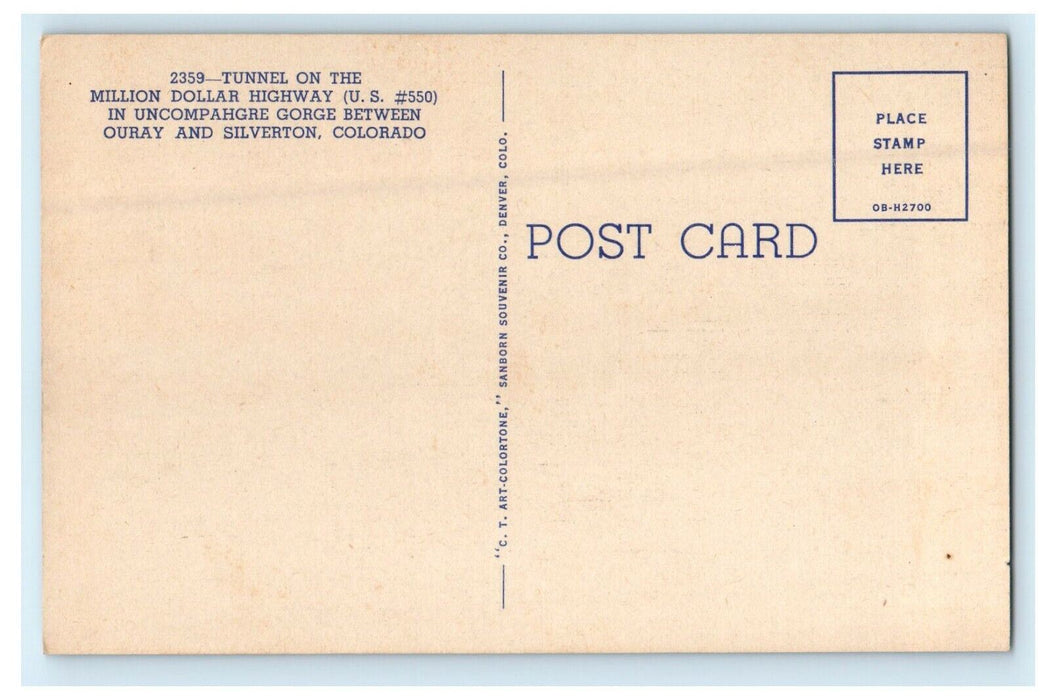 c1940's Tunnel On The Million Dollar Highway Silverton Colorado CO Postcard