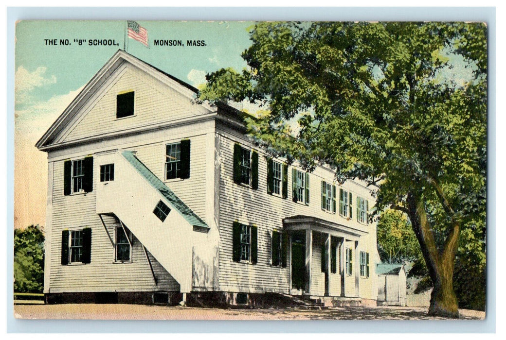 c1910 The No. 8 School, Monson Massachusetts MA Antique Unposted Postcard