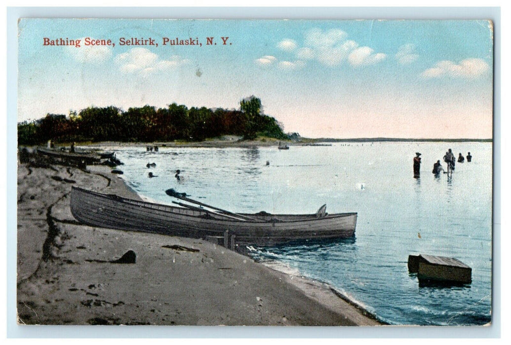 1917 Bathing Scene Selkirk Rowboat Pulaski New York NY Posted Antique Postcard