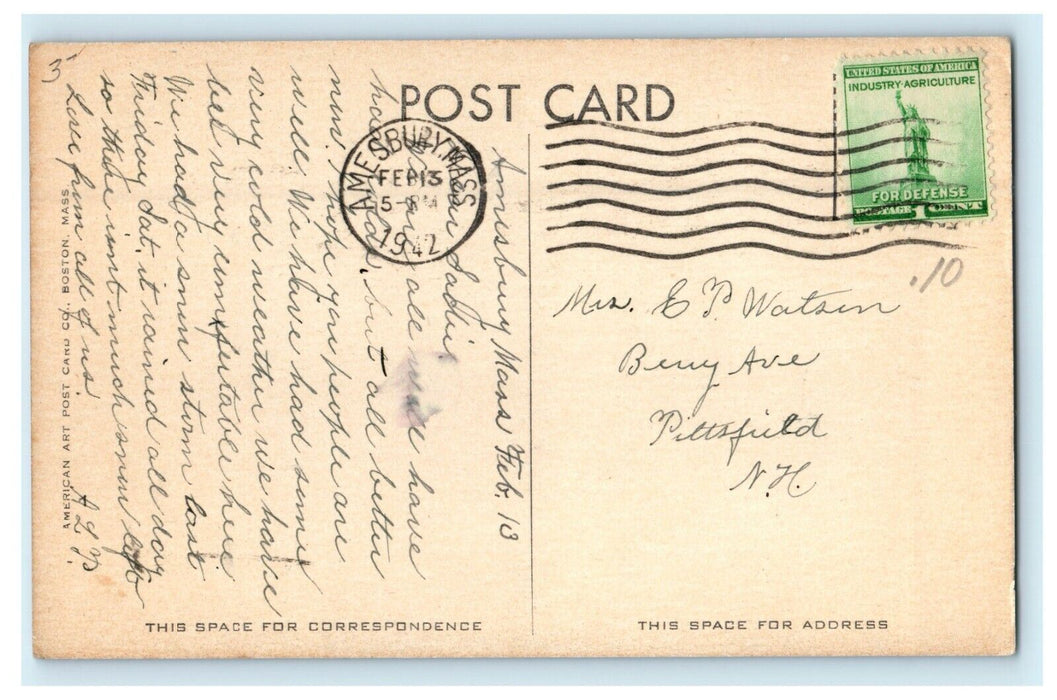 1942 Old Rock Hill Church Amesbury Massachusetts MA Posted Vintage Postcard