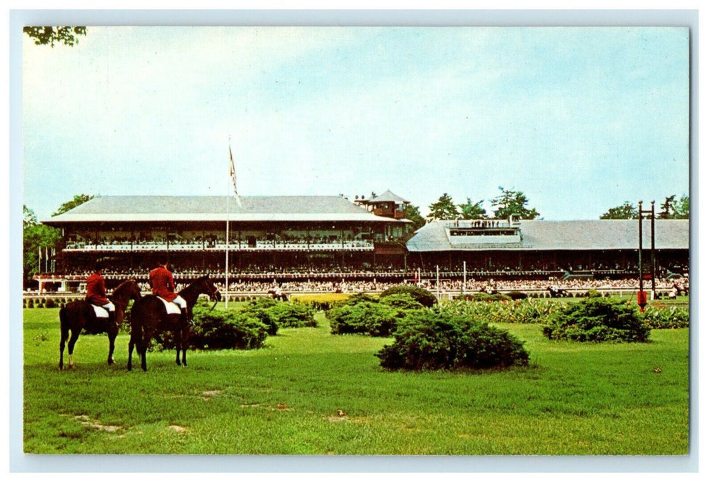 View From Spacious Infield Towards Stands Saratoga Race Track New York Postcard