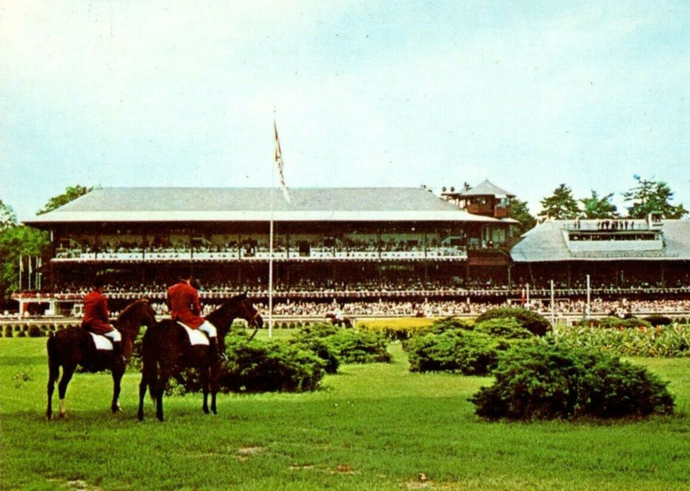 View From Spacious Infield Towards Stands Saratoga Race Track New York Postcard