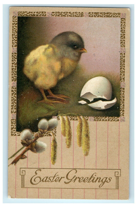 1909 Easter Greetings Chick Egg Hatch Shell Clapsaddle (?) Embossed Postcard