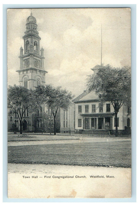 1905 Town Hall, First Congregational Church, Westfield,Massachusetts MA Postcard