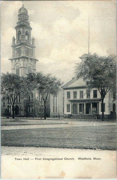 1905 Town Hall, First Congregational Church, Westfield,Massachusetts MA Postcard