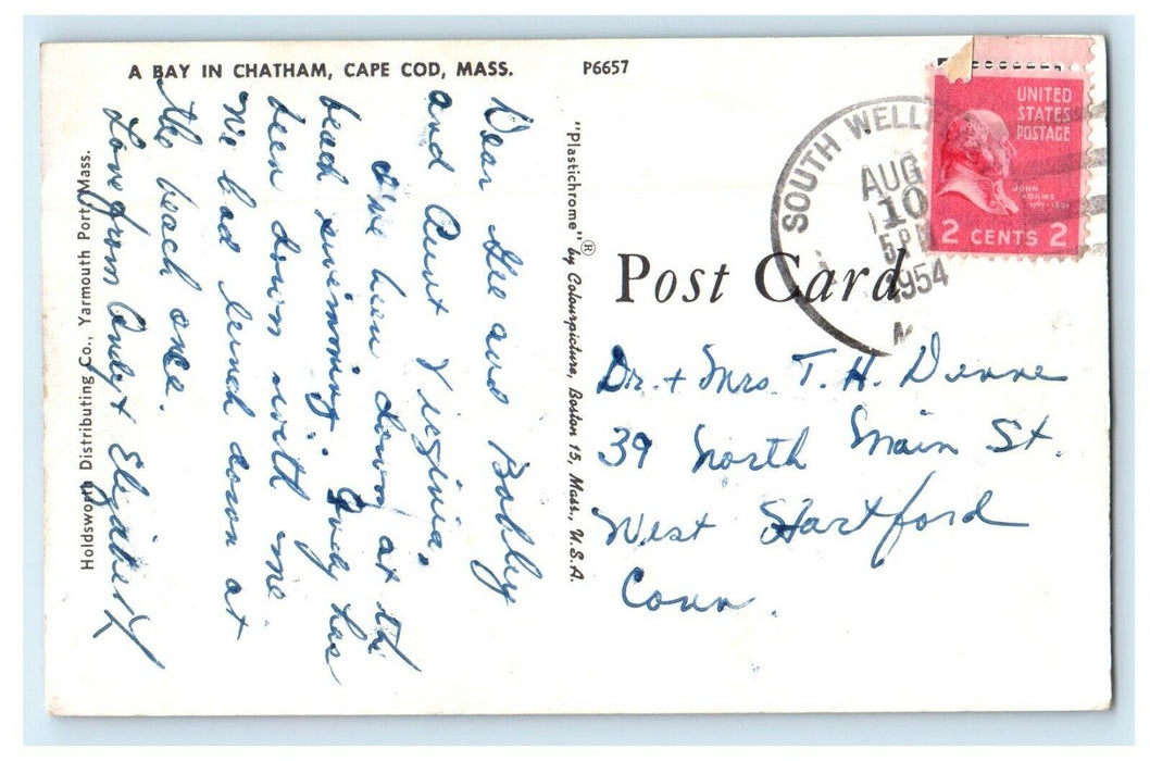 1954 A Bay In Chatham Rowboat Cape Cod Massachusetts MA Vintage Postcard
