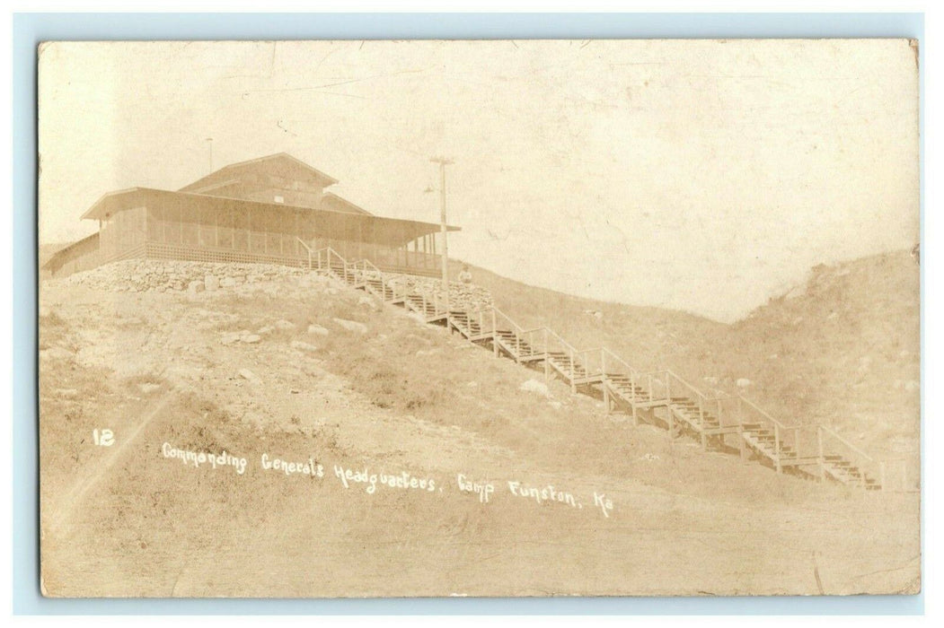 Commanding Generals Headquarters Camp Funston Kansas RPPC 1918 Antique Postcard