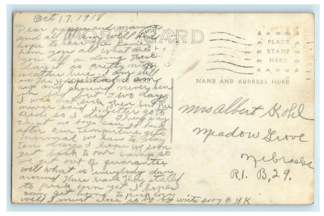 Commanding Generals Headquarters Camp Funston Kansas RPPC 1918 Antique Postcard