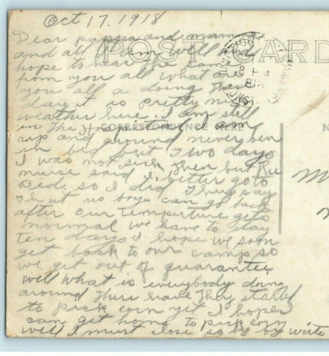 Commanding Generals Headquarters Camp Funston Kansas RPPC 1918 Antique Postcard
