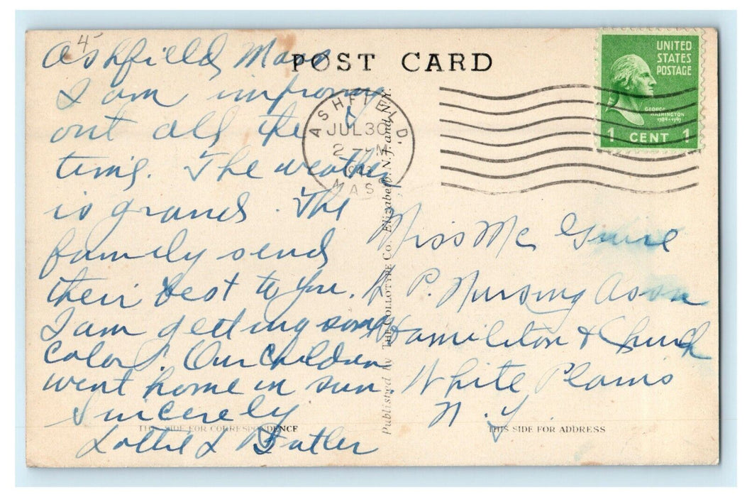 1943 Episcopal Church Ashfield Massachusetts MA Posted Vintage Postcard