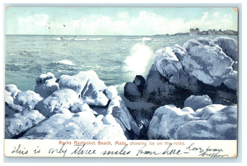 1914 Rocks Nantasket Beach Massachusetts MA, Showing Ice On The Rocks Postcard