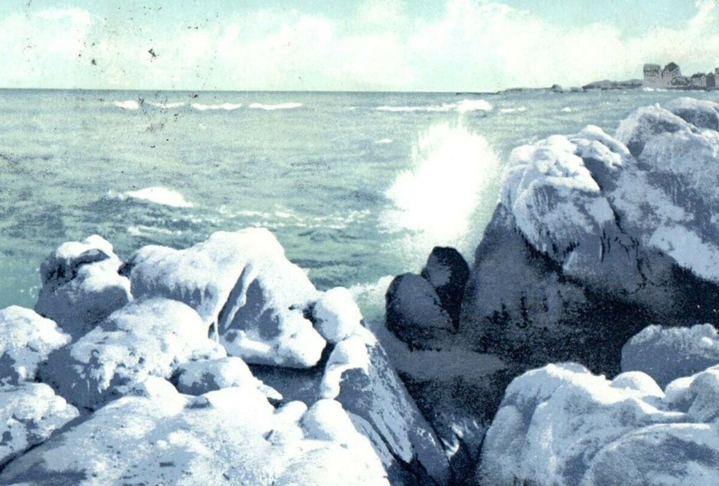 1914 Rocks Nantasket Beach Massachusetts MA, Showing Ice On The Rocks Postcard