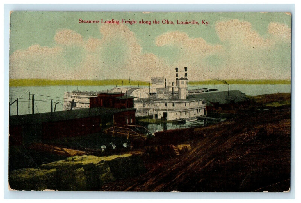 c1910 Steamers Loading freight Ohio River Louisville Kentucky KY Postcard